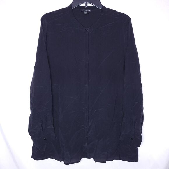 Eileen Fisher Silk Top Medium Black Button Down - Picture 1 of 14